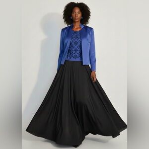 SANDRA DARREN Blue Beaded Embroidered Stand Up Collar Blazer & Tank Set EUC